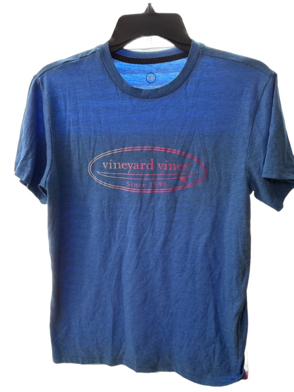 Vineyard Vines Light Blue Short Sleeve Logo Tee with Pink Accent surfboard Dunes